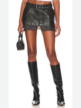 Leather Mini Skirt Black With Belt Understated